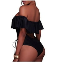 Femei Sexy Off Umăr dantela sus-o bucata de costume de baie volan ciufulit Costume de baie negru Mediu