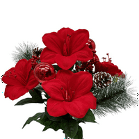 Piloni 20.5 flori artificiale Amaryllis roșu și pin con buchet mixt