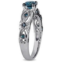 Miabella femei carate T. W. rotund-Cut albastru diamant Accent 10kt Aur Alb negru rodiu Placat Cu inel de logodna Vintage