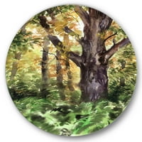 Designart 'pădurea de toamnă cu un copac mare' Lake House Circle Metal Wall Art-Disc de 11