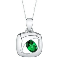 0. ct formă ovală Verde simulat Smarald Pandantiv colier din argint Sterling, 18