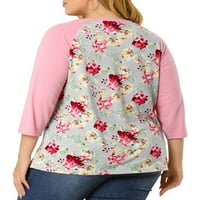 Chilipiruri unice femei Plus Dimensiune florale Scoop gât Raglan mâneci T-shirt Roz 1x