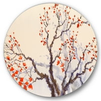 Designart 'muguri și flori roșii pe arborele înflorit de primăvară' artă tradițională de perete din metal cerc-Disc de 36