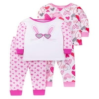 Little Star Organic Baby Girls & Toddler Girls Ziua Îndrăgostiților pijamale de bumbac potrivite, Set PJ