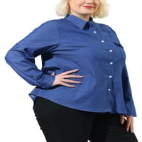 Chilipiruri unice femei Plus Dimensiune Maneca lunga piept buzunar Denim buton de lucru cămașă