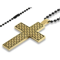 Bijuterii De Coastă Aur Două Tonuri Din Oțel Inoxidabil Texturate Cruce Pandantiv