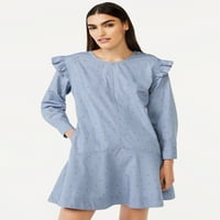 Rochie Mini cu umăr cu nasturi pentru femei cu asamblare gratuită cu mâneci lungi