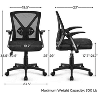 Scaun de birou reglabil din plasă ergonomică Mart cu cotiere Flip-up de 90 de euro pentru birou la domiciliu, Negru