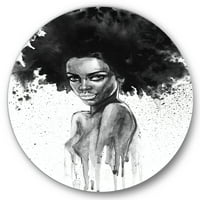 Designart 'portret alb-negru al femeii afro-americane III' modern Circle Metal Wall Art-Disc de 29