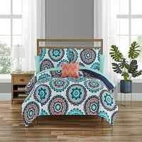 Piloni Aqua Medallion pat într-o pungă cu decor pernă Set de lenjerie de pat, mai multe dimensiuni