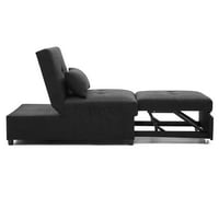 Scaun Futon cu pernă lombară și buzunare laterale-scaun Convertibil pat de dormit-în pat otoman țesătură cu smocuri negru pentru