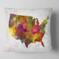 Designart Statele Unite ale Americii hartă în culori-pictura acuarela arunca perna-18x18