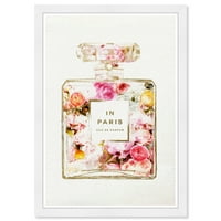 Wynwood Studio imprimă Paris parfum Floral modă și parfumuri Glam artă de perete imprimare pânză roz aur metalic 13x19