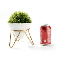 - Cliffs design modern plantă artificială, Fau Greeny iarbă în ghiveci în formă conică oală ceramică albă cu un suport metalic