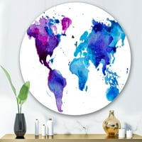 Designart 'harta albastră și violetă a lumii' modern Circle Metal Wall Art-Disc de 29