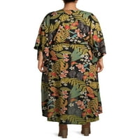 Romantic Gypsy femei Plus Dimensiune High-Low kimono Maneca tropicale imprimare Maxi rochie