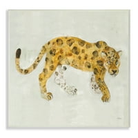 Stupell Industries Leopard Prowling pisica mare animale acuarela pictura lemn Placa de Miranda Thomas