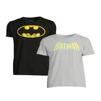 Tricou grafic cu mânecă scurtă Batman pentru bărbați și bărbați Mari, pachet de 2