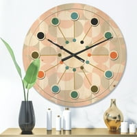 Designart 'Circular Retro Pattern III' ceas de perete Modern din lemn de la mijlocul secolului
