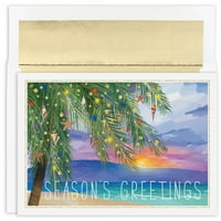 Cartonașe De Crăciun Din Hârtie Și Set De Plicuri Potrivite, Apus Tropical, Pachet 18