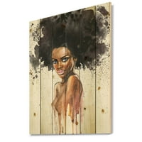 Designart 'portretul femeii Afro-americane VII' Imprimeu Modern pe lemn Natural de pin