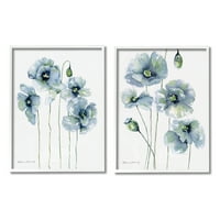 Stupell Albastru maci infloreste Gradina Flori Botanic & Floral pictura alb înrămate Art Print Wall Art, Set de 2
