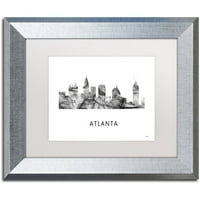 Marcă comercială Fine Art 'Atlanta Georgia Skyline WB-BW' Canvas Art de Marlene Watson, alb mat, cadru argintiu