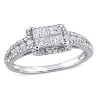 Carat TW diamant 10kt Aur Alb Quad Halo inel de logodna