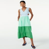 Scoop Femei Fără mâneci culoare bloc Maxi rochie cu decupaje laterale
