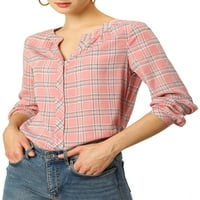 Chilipiruri unice femei Carouri Maneca lunga Split gât Vintage bluza