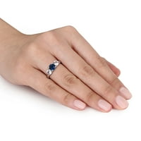 Miabella femei 2 carate creat Alb albastru safir 10kt Aur Alb 3-Piatra inel de logodna