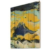 Designart 'compoziție abstractă de marmură în albastru și galben i' Imprimeu Modern pe lemn Natural de pin