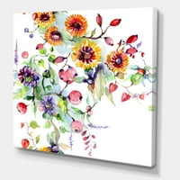 Designart 'flori sălbatice și frunze sălbatice vibrante de primăvară XI' modern Canvas Wall Art Print