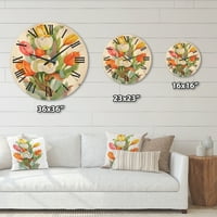 Ceas de perete tradițional din lemn Designart 'Blooming Orange And White lalele Flower