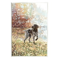 Stupell Pointer Câine Pădure Lac Frunziș Animale Și Insecte Pictură Placă De Perete Neîncadrată Artă Imprimare Artă De Perete