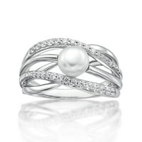 Brilliance Fine bijuterii Sterling Silver apă dulce Pearl cu simulat alb diamant Criss Cross inel