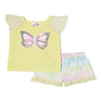 Set de pantaloni scurți Bmagical Girl ' s Rainbow Butterfly Ruffle pijama, 2 piese, dimensiuni 4-12