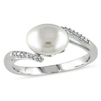 Inel de Bypass din argint Sterling cu accent de perle și diamante cultivate în apă dulce