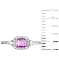Carat T. G. W. roz și alb safir și Carat T. W. diamant 14kt Aur Alb Halo inel de logodna