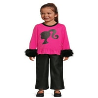Barbie Toddler Girl Fau fur Trim Top și pantaloni costum Set, 2 piese, dimensiuni 2T-5T