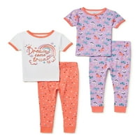 Wonder Nation Baby and Toddler Girls set de pantaloni Cu mânecă scurtă și Pijama, 4 Piese. Dimensiuni 12M-5T