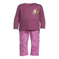 Set de pijamale cu mânecă lungă Wonder Nation Toddler și pantaloni de pluș, 2 piese, dimensiuni 2T-5T