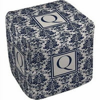 Thumbprintz Damasc Monogram Pouf, Albastru