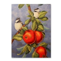 Marcă comercială Artă Plastică 'Chickadees and Apples' Canvas Art de Wanda Mumm