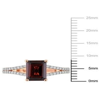 2-carate T. G. W. octogon-tăiat Granat și carate T. W. diamant 14kt Aur Roz Split-Gamba inel de logodna