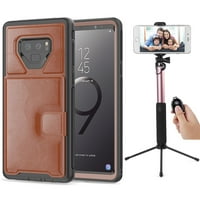 : Kona Vegan Piele Folio Portofel Caz & Selfie Stick Mini Trepied 2. pentru Samsung Galaxy Note-Kickstand, sloturi pentru carduri,