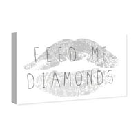 Wynwood Studio Fashion și Glam Wall Art Canvas printuri 'Feed Me Diamonds' buze-gri, alb