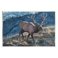Stupell Industries Cross Country Elk Mountain View Animale Și Insecte Pictură Artă Neîncadrată Imprimare Artă De Perete
