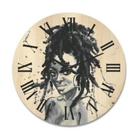 Designart 'portret alb-negru al femeii afro-americane II' ceas de perete Modern din lemn