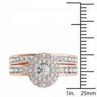 1ct TDW diamant 10k Aur Roz Halo set de mireasă